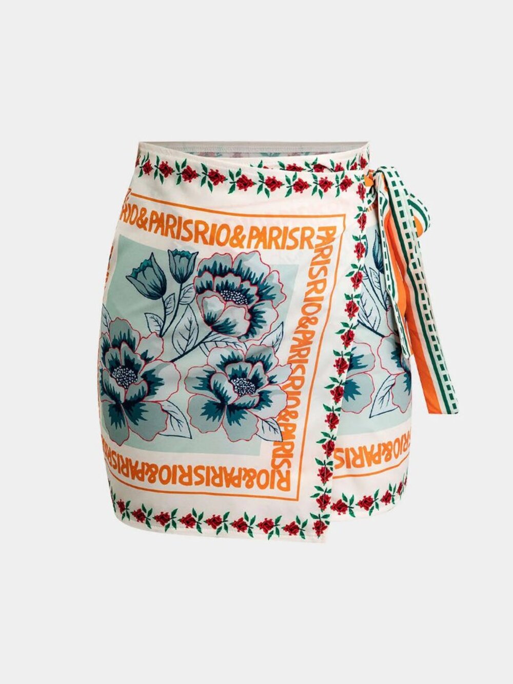 Retro Floral Print Knotted Wrap Skirt